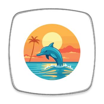 Delfin Lustige Karikatur Kawaii Strand Illustration - Viereckiger Kühlschrankmagnet - Weiß - Vorne