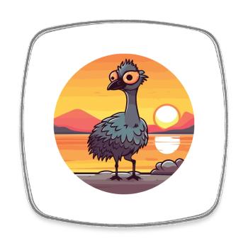 Emu Funny Cartoon Kawaii Beach Illustration - Square fridge magnet - white - Front