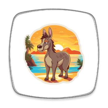 Donkey Funny Cartoon Kawaii Beach Illustration - Magnet carré - blanc - Devant