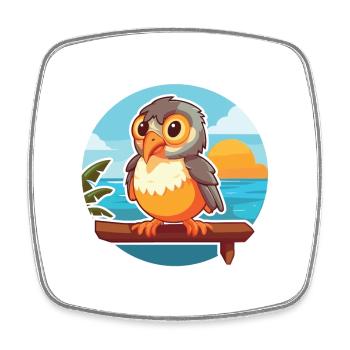 Cuckoo Funny Cartoon Kawaii Beach Illustration - Square fridge magnet - white - Front