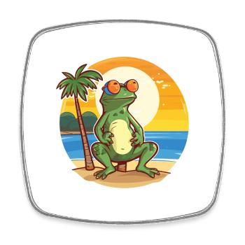 Frosch Lustige Karikatur Kawaii Strand Illustration - Viereckiger Kühlschrankmagnet - Weiß - Vorne