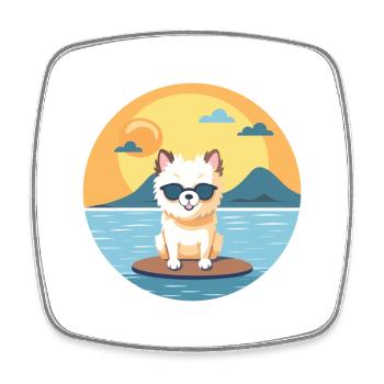 Hund lustige Karikatur Kawaii Strand Illustration - Viereckiger Kühlschrankmagnet - Weiß - Vorne