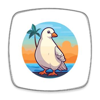 Taube Lustige Karikatur Kawaii Strand Illustration - Viereckiger Kühlschrankmagnet - Weiß - Vorne