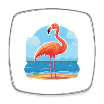 Flamingo Funny Cartoon Kawaii Beach Illustration - Square fridge magnet - white - Front