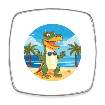 Crocodile Funny Cartoon Kawaii Beach Illustration - Square fridge magnet - white - Front