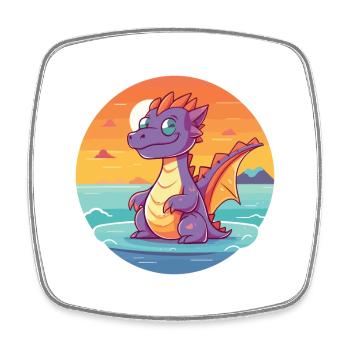 Dragon Funny Cartoon Kawaii Beach Illustration - Square fridge magnet - white - Front