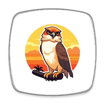Falcon Funny Cartoon Kawaii Beach Illustration - Square fridge magnet - white - Front