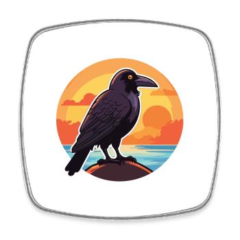 Crow Funny Cartoon Kawaii Beach Illustration - Square fridge magnet - white - Front