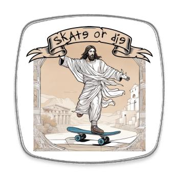 skate or die - Jésus sur skateboard photo antique - Magnet carré - blanc - Devant