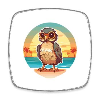 Hawk Funny Cartoon Kawaii Beach Illustration - Square fridge magnet - white - Front