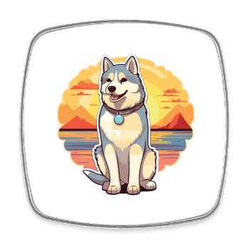 Husky Dog Funny Cartoon Kawaii Beach Illustration - Magnet carré - blanc - Devant