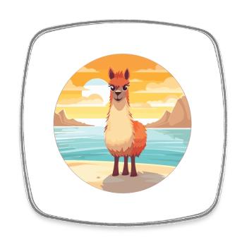 Llama Funny Cartoon Kawaii Beach Illustration - Square fridge magnet - white - Front