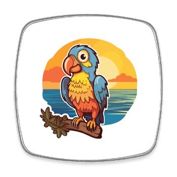 Perroquet Drôle Dessin Animé Kawaii Beach Illustration - Magnet carré - blanc - Devant