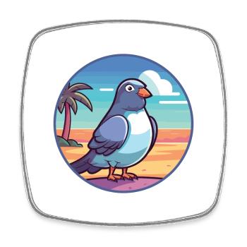 Pigeon Funny Cartoon Kawaii Beach Illustration - Square fridge magnet - white - Front