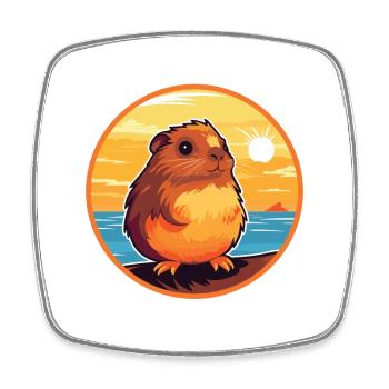 Guinea Pig Funny Cartoon Kawaii Beach Illustration - Square fridge magnet - white - Front