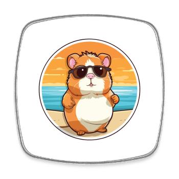 Hamster Lustige Karikatur Kawaii Strand Illustration - Viereckiger Kühlschrankmagnet - Weiß - Vorne