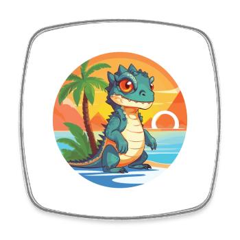 Iguana Funny Cartoon Kawaii Beach Illustration - Square fridge magnet - white - Front