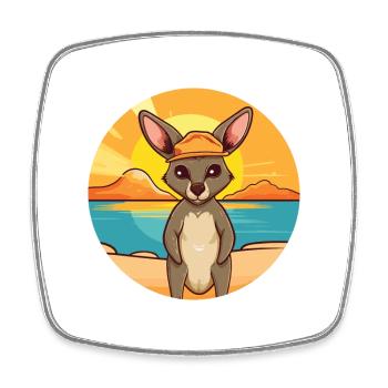 Kangourou Drôle de dessin animé Kawaii Beach Illustration - Magnet carré - blanc - Devant