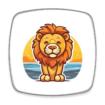 Lion drôle de dessin animé Kawaii Beach Illustration - Magnet carré - blanc - Devant