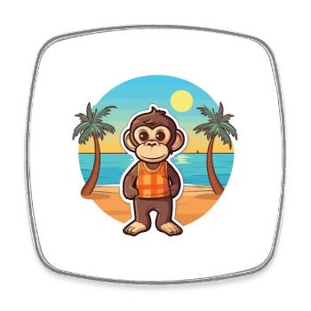 Monkey Funny Cartoon Kawaii Beach Illustration - Square fridge magnet - white - Front