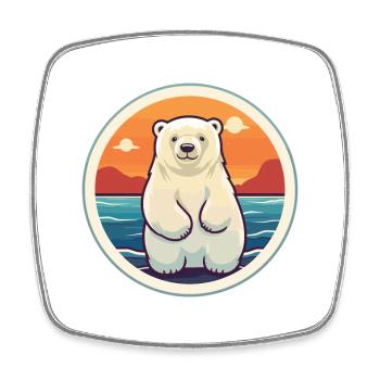Polar Bear Funny Cartoon Kawaii Beach Illustration - Square fridge magnet - white - Front