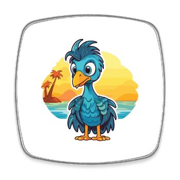 Peacock Funny Cartoon Kawaii Beach Illustration - Magnet carré - blanc - Devant