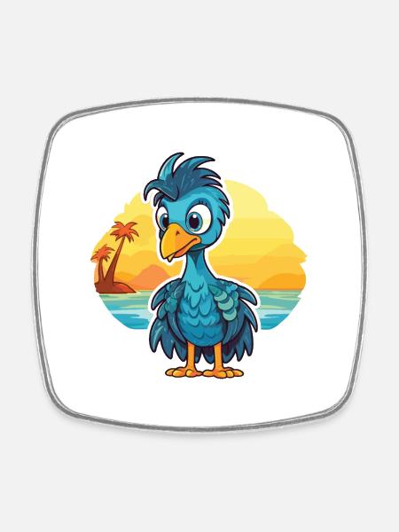 Peacock Funny Cartoon Kawaii Beach Illustration - Magnet carré - blanc