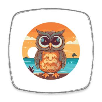 Eule lustige Karikatur Kawaii Strand Illustration - Viereckiger Kühlschrankmagnet - Weiß - Vorne