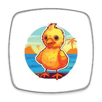 Huhn lustige Karikatur Kawaii Strand Illustration - Viereckiger Kühlschrankmagnet - Weiß - Vorne