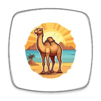 Camel Funny Cartoon Kawaii Beach Illustration - Square fridge magnet - white - Front