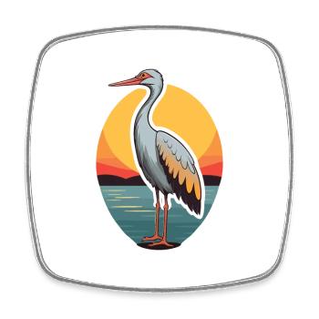Kranich Lustige Karikatur Kawaii Strand Illustration - Viereckiger Kühlschrankmagnet - Weiß - Vorne