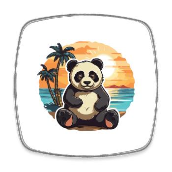 Panda Lustige Karikatur Kawaii Strand Illustration - Viereckiger Kühlschrankmagnet - Weiß - Vorne