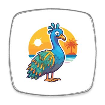 Peacock Funny Cartoon Kawaii Beach Illustration - Magnet carré - blanc - Devant