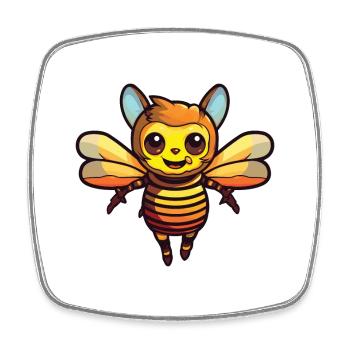 Bee Funny Cartoon Kawaii Beach Illustration - Square fridge magnet - white - Front