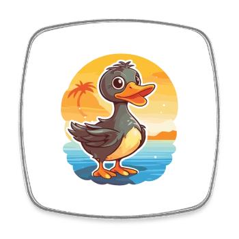 Canard Drôle de dessin animé Kawaii Beach Illustration - Magnet carré - blanc - Devant