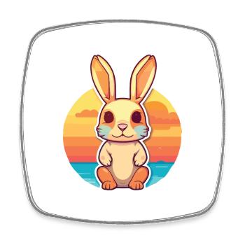 Hase lustige Karikatur Kawaii Strand Illustration - Viereckiger Kühlschrankmagnet - Weiß - Vorne