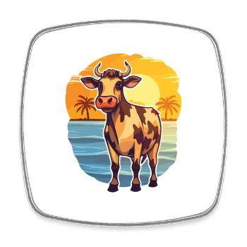 Cow Funny Cartoon Kawaii Beach Illustration - Magnet carré - blanc - Devant