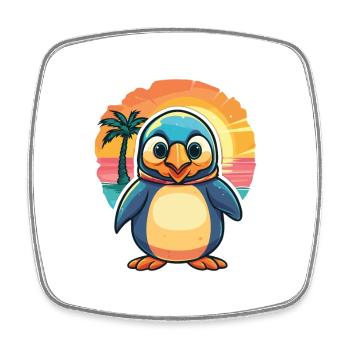 Pinguin Lustige Karikatur Kawaii Strand Illustration - Viereckiger Kühlschrankmagnet - Weiß - Vorne
