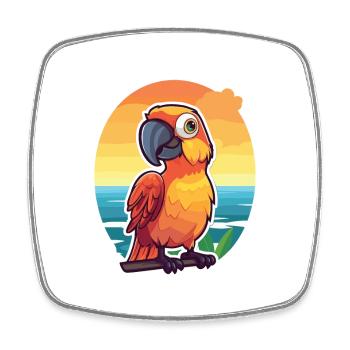 Parrot Funny Cartoon Kawaii Beach Illustration - Square fridge magnet - white - Front