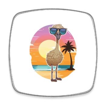 Strauß Lustige Karikatur Kawaii Strand Illustration - Viereckiger Kühlschrankmagnet - Weiß - Vorne