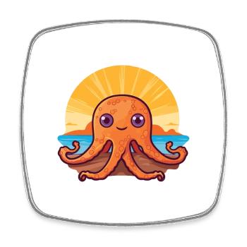 Oktopus Lustige Karikatur Kawaii Strand Illustration - Viereckiger Kühlschrankmagnet - Weiß - Vorne