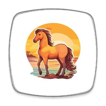 Pferd lustige Karikatur Kawaii Strand Illustration - Viereckiger Kühlschrankmagnet - Weiß - Vorne