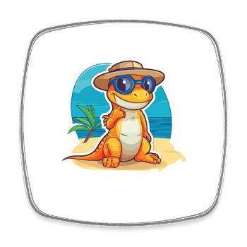 Lizard Funny Cartoon Kawaii Beach Illustration - Square fridge magnet - white - Front