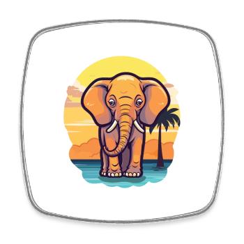 Elephant Funny Cartoon Kawaii Beach Illustration - Square fridge magnet - white - Front