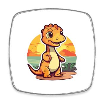 Dinosaurier Lustige Karikatur Kawaii Strand Illustration - Viereckiger Kühlschrankmagnet - Weiß - Vorne