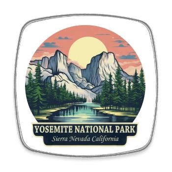 Yosemite National Park Hiking and Sunset - Square fridge magnet - white - Front
