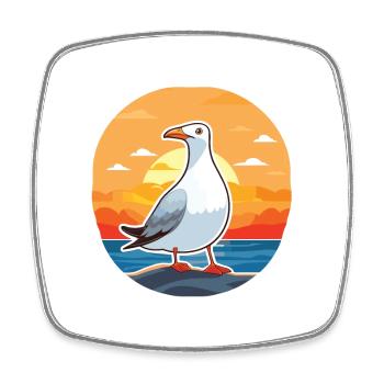 Seagull Funny Cartoon Kawaii Beach Illustration - Square fridge magnet - white - Front