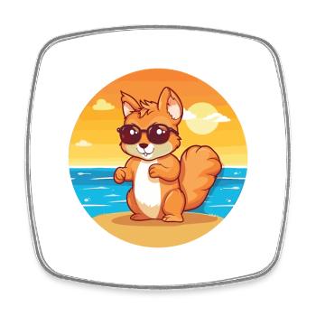 Écureuil drôle dessin animé kawaii plage illustration - Magnet carré - blanc - Devant