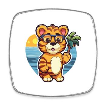 Tiger Lustige Karikatur Kawaii Strand Illustration - Viereckiger Kühlschrankmagnet - Weiß - Vorne