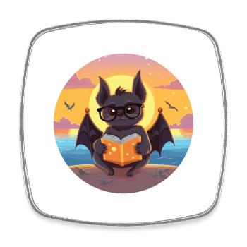 Chauve-souris mignon drôle dessin animé kawaii livre plage - Magnet carré - blanc - Devant